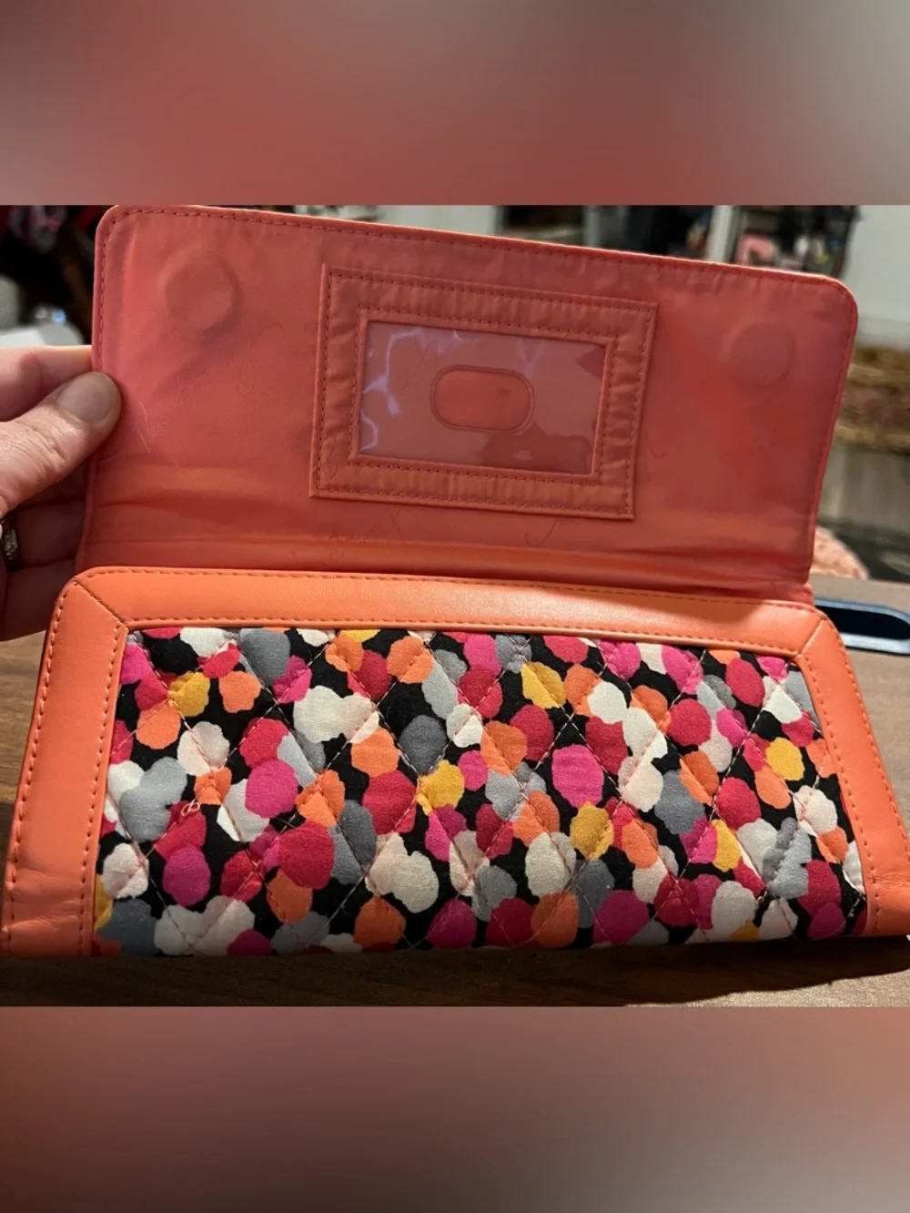 Vera Bradley Trifold Wallet Pixie Confetti Travel Wallet Coral Pink Abstract - Picture 8 of 13